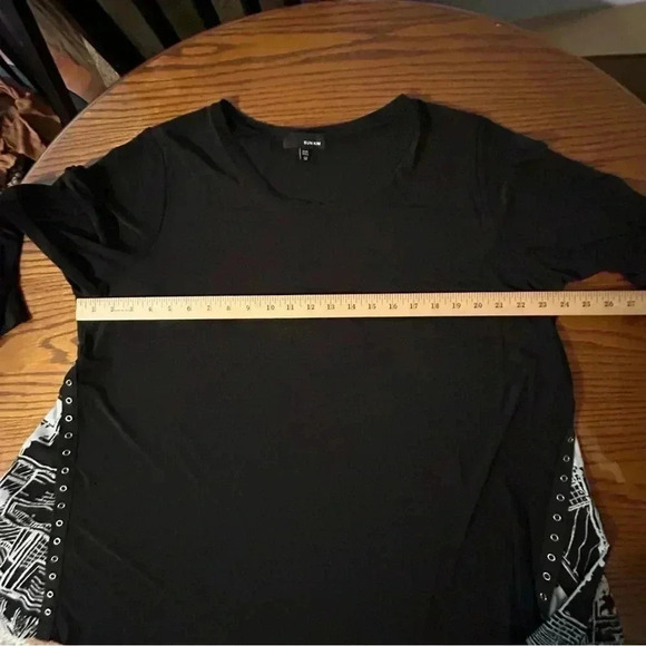 Sun Kim Plus Size 1X Tunic Top Lagenlook Art Side Snap Details Stretchy Black - Picture 7 of 8